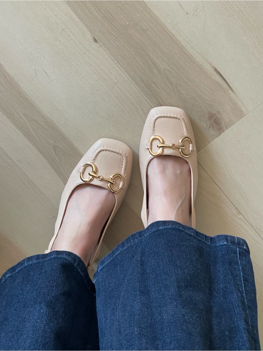 Women's Nude Slingback Loafers with Gold Horsebit